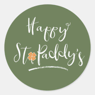Happy St. Paddy's Orange Shamrock ID336 Classic Round Sticker