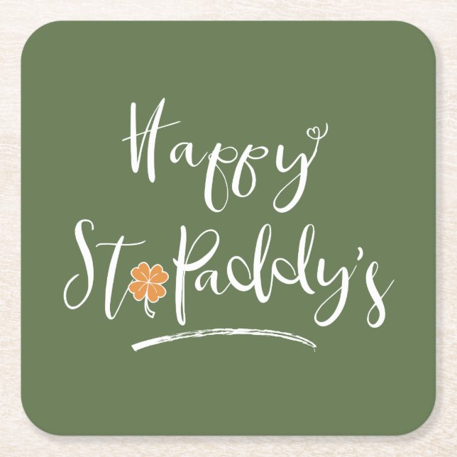 Happy St. Paddy's Orange Shamrock ID336 Square Paper Coaster (Front)