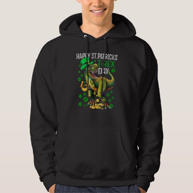 Happy St PaT Rex Dinosaur Saint Patrick's Day Boys Hoodie (Front)