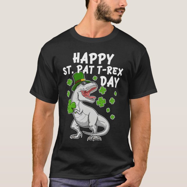 Happy St Pat T Rex Day  Kids St Patricks Day Dinos T-Shirt (Front)
