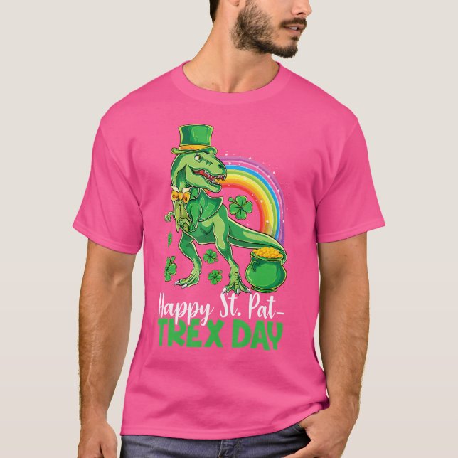Happy St Pat T Rex Day Shirt Dinosaur Boys Girls K (Front)