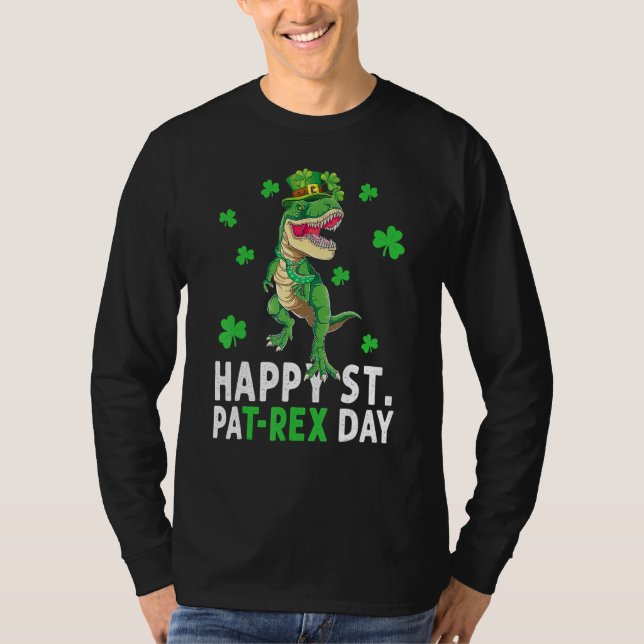 Happy St Pat T Rex Saint Patrick's Day Dinosaur Bo T-Shirt (Front)