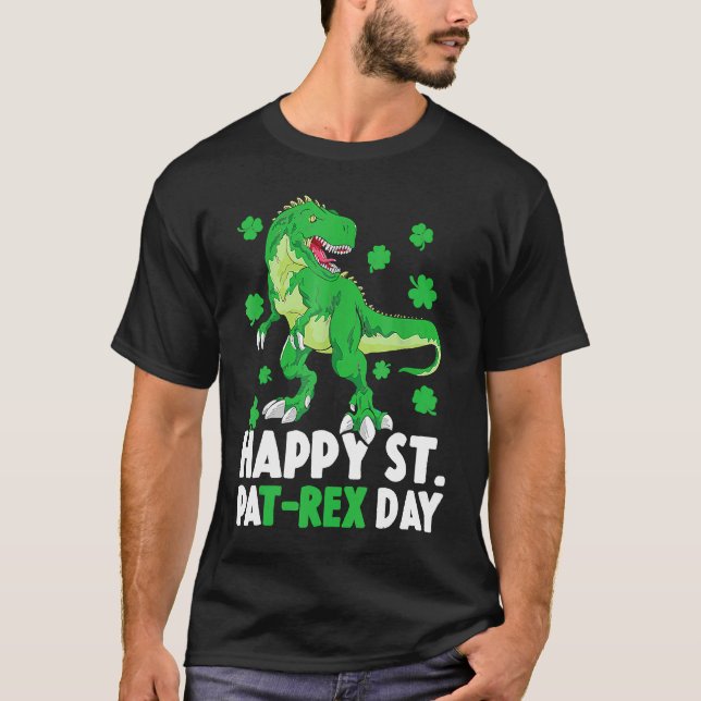 Happy St Pat T Rex Saint Patrick's Day Dinosaur Bo T-Shirt (Front)