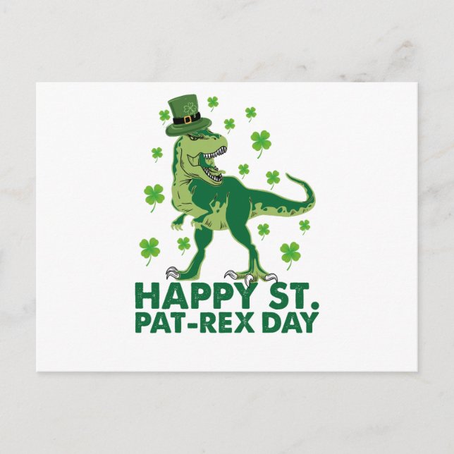 Happy St Pat T-Rex Saint Patrick's Day Dinosaur  Postcard (Front)