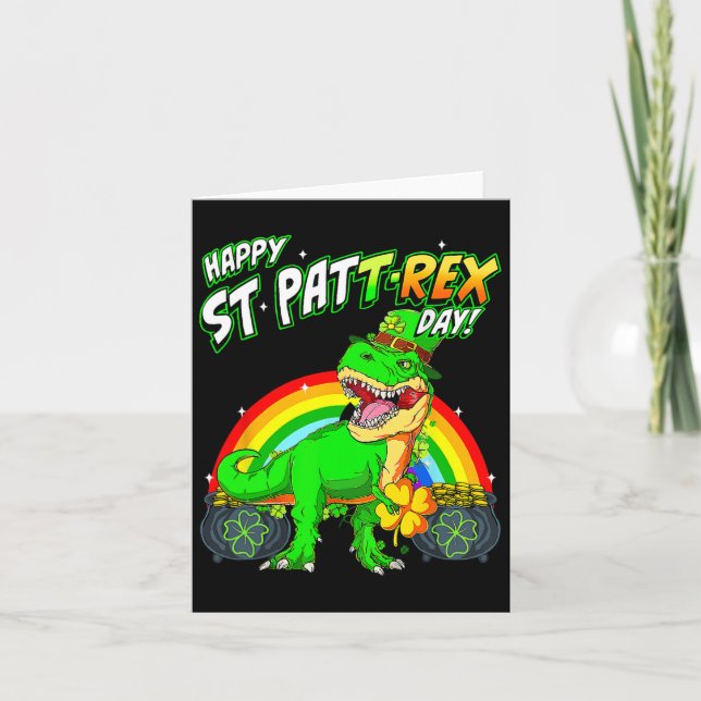 Happy St Pat Trex Day St Patricks Day Cute Dinosau Card (Front)