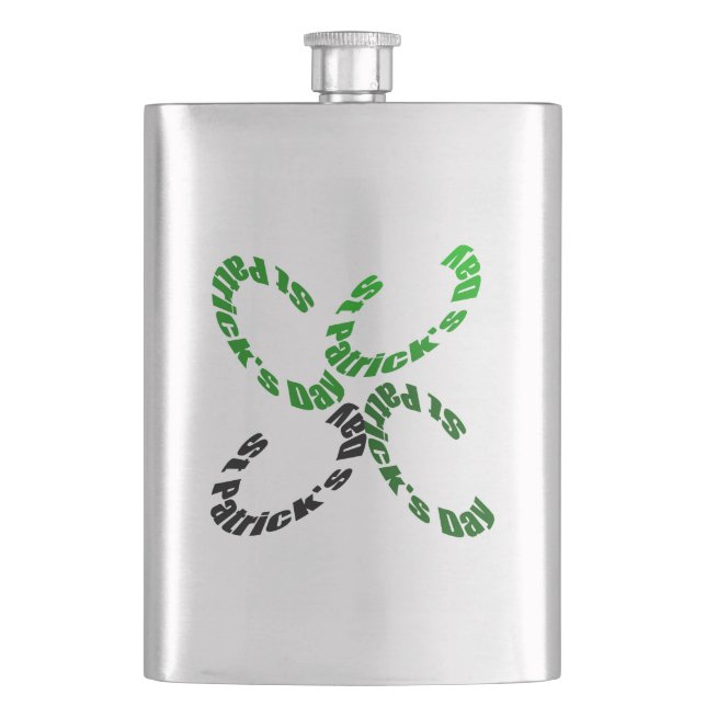 Happy St Patrick 4-leaf Clover Flask (Front)