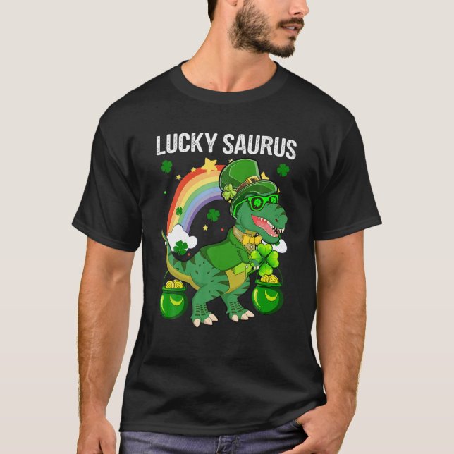 Happy St Patrick Day Funny Lucky Cute Saurus With T-Shirt (Front)