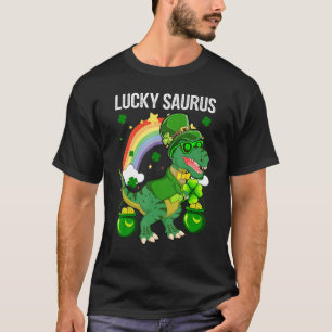 Happy St Patrick Day Lucky Cute Saurus With Rainbo T-Shirt