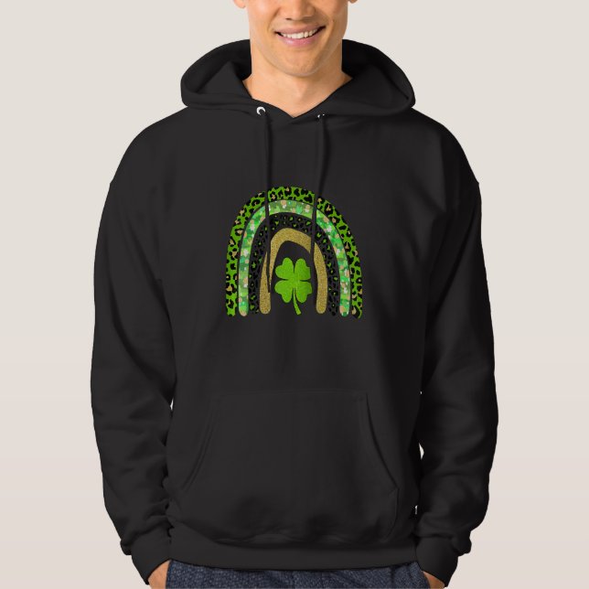 Happy St Patrick Day Lucky Rainbow Clover Hoodie (Front)