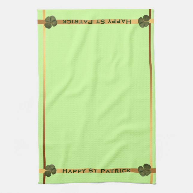 Happy St Patrick R4 leaves Clover Kitchen Towel 3 (Vertical)
