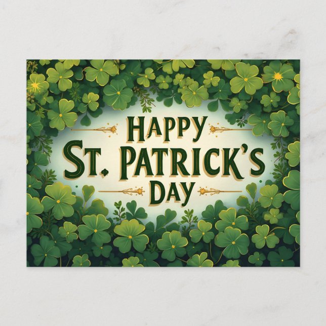 Happy St. Patrick’s Day Clover Art Postcard (Front)