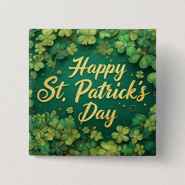 Happy St. Patrick’s Day Clover Design 15 Cm Square Badge (Front)