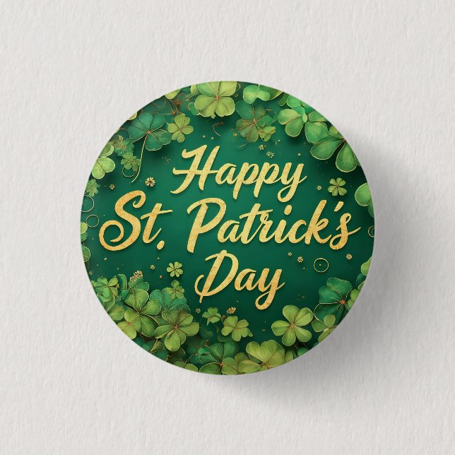 Happy St. Patrick’s Day Clover Design 3 Cm Round Badge (Front)
