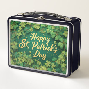 Happy St. Patrick’s Day Clover Design Metal Lunch Box