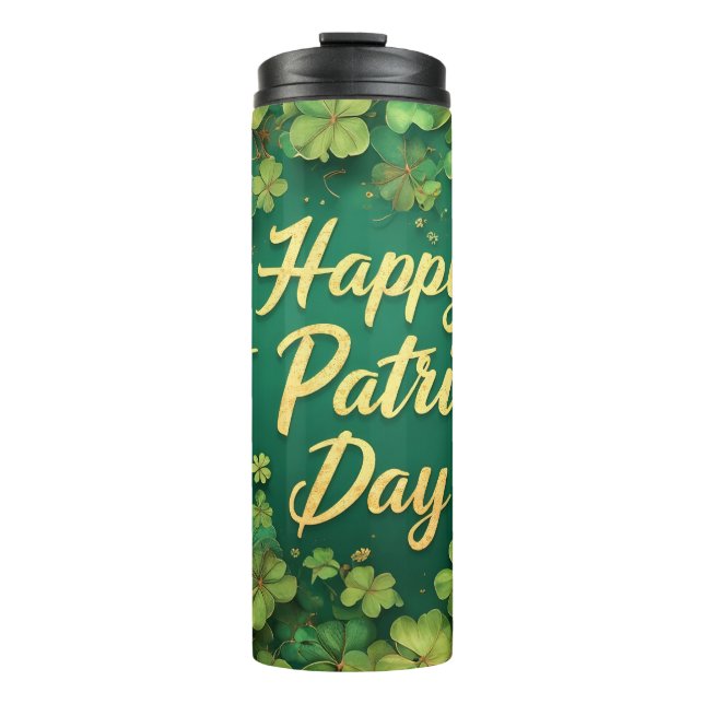 Happy St. Patrick’s Day Clover Design Thermal Tumbler (Front)