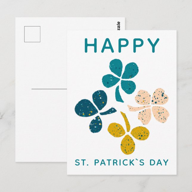 Happy St. Patrick`s day Clover Shamrock Drawing Postcard (Front/Back)