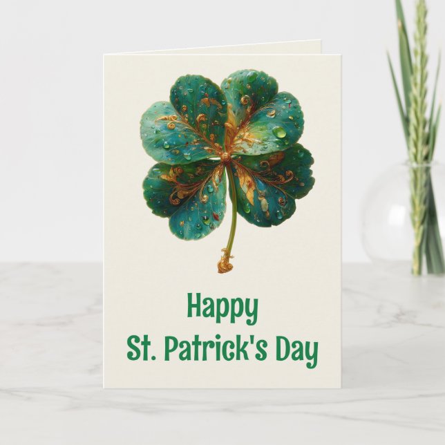 Happy St. Patrick’s Day Elegant Shamrock Card (Front)