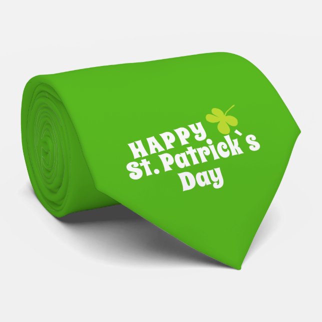 Happy St Patrick`s day Green Lucky Shamrock  Tie (Rolled)