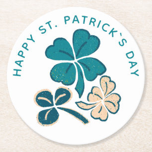 Happy St. Patrick`s Day Green Shamrock Clover Round Paper Coaster