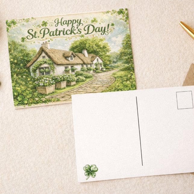 Happy St. Patrick’s Day Irish Cottage Postcard (Creator Uploaded)