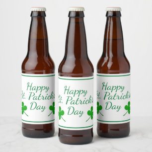 Happy St. Patrick`s Day Irish Green Shamrock Beer Bottle Label