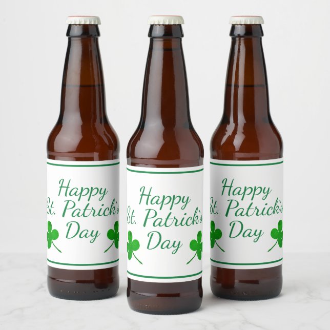 Happy St. Patrick`s Day Irish Green Shamrock Beer Bottle Label (Bottles)