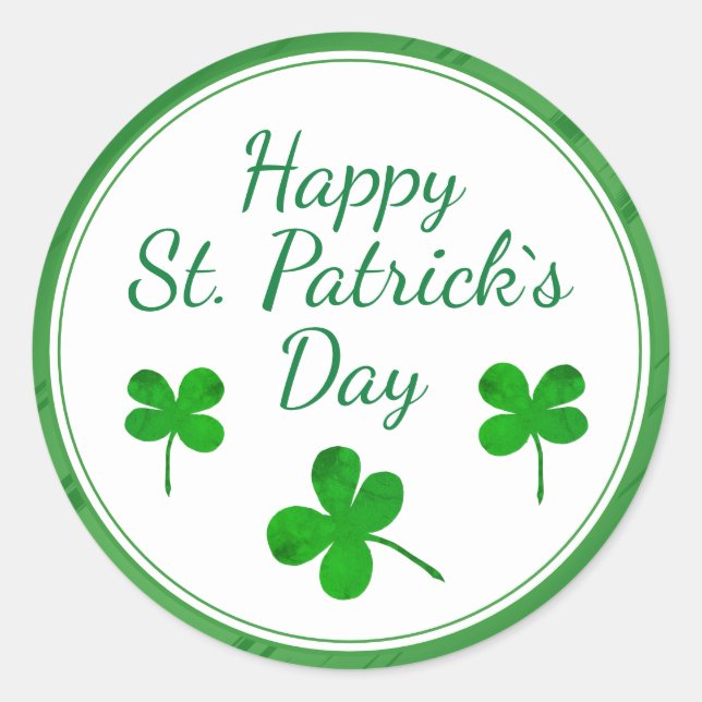 Happy St. Patrick`s Day Irish Green Shamrock  Classic Round Sticker (Front)