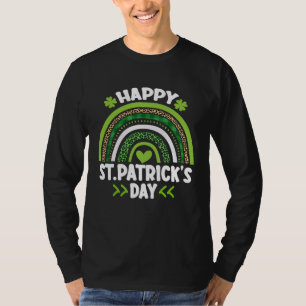 Happy St Patrick s Day Leopard Print Rainbow Shamr T-Shirt