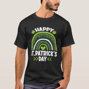 Happy St Patrick s Day Leopard Print Rainbow Shamr T-Shirt