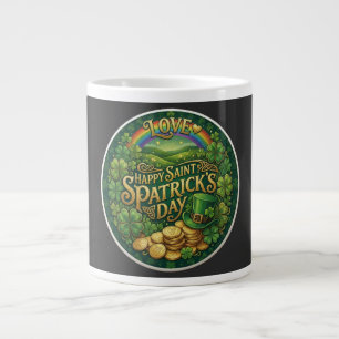 Happy St. Patrick’s Day Love Heart Rainbow Shamroc Large Coffee Mug