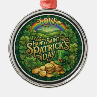 Happy St. Patrick’s Day Love Heart Rainbow Shamroc Metal Tree Decoration