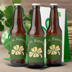 Happy St. Patrick`s Day Shamrock Clover  Beer Bottle Label