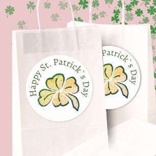 Happy St. Patrick`s Day Shamrock Clover Classic Round Sticker