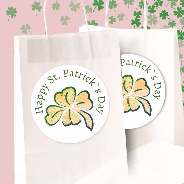 Happy St. Patrick`s Day Shamrock Clover Classic Round Sticker (Creator Uploaded)