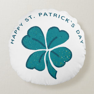 Happy St. Patrick`s Day Shamrock Clover Round Cushion