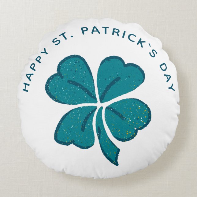 Happy St. Patrick`s Day Shamrock Clover Round Cushion (Front)