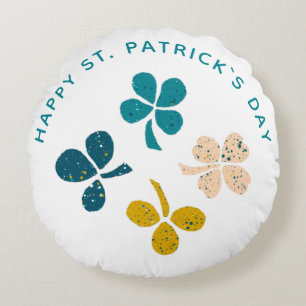 Happy St. Patrick`s Day Shamrock Clover Round Cushion
