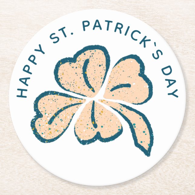 Happy St. Patrick`s Day Shamrock Clover Round Paper Coaster (Front)