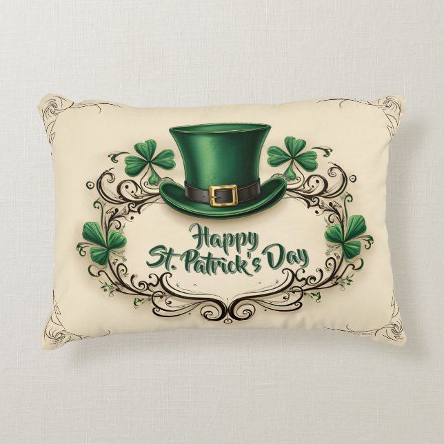Happy St. Patrick’s Day Shamrock Design Decorative Cushion (Front)