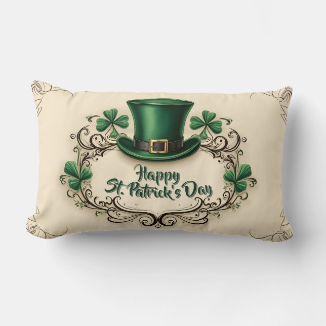 Happy St. Patrick’s Day Shamrock Design Lumbar Cushion (Front)