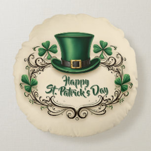 Happy St. Patrick’s Day Shamrock Design Round Cushion