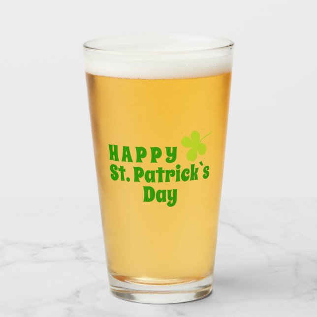 Happy St Patrick`s day Shamrock Green Glass (Front Filled)