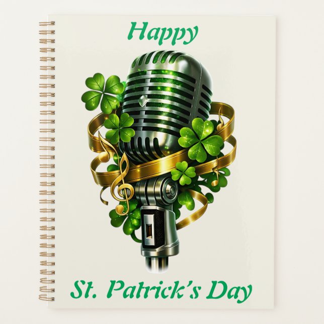 Happy St. Patrick’s Day Shamrock & Microphone Planner (Front)