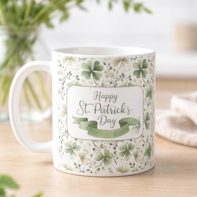 Happy St. Patrick’s Day Shamrock Mug | Watercolor  (Creator Uploaded)