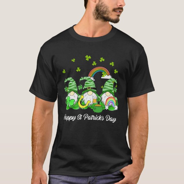 Happy St Patrick s Day Three Gnomes Shamrock T-Shirt (Front)
