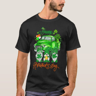 Happy St Patrick S Day Truck Three Gnomes Shamrock T-Shirt