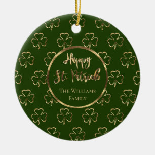 Happy St. Patrick Shamrocks Green Clovers Irish Ceramic Tree Decoration