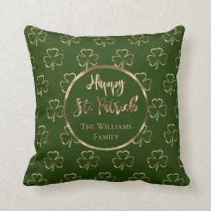 Happy St. Patrick Shamrocks Green Clovers Irish Cushion