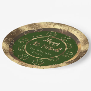 Happy St. Patrick Shamrocks Green Clovers Irish Paper Plate