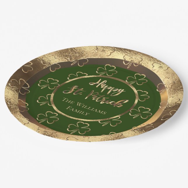 Happy St. Patrick Shamrocks Green Clovers Irish Paper Plate (Angled)
